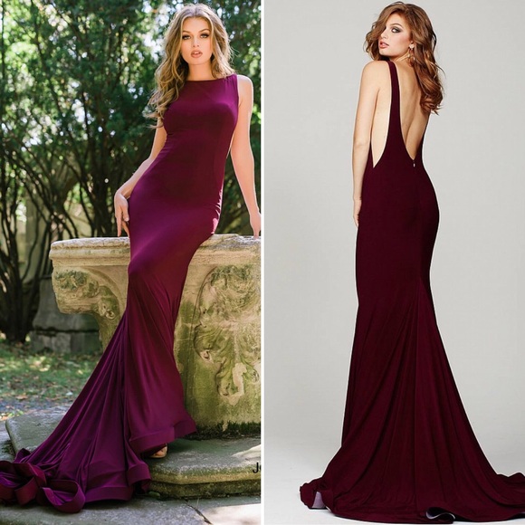 Jovani Dresses & Skirts - Jovani Burgundy Fitted Open Back Jersey Dress